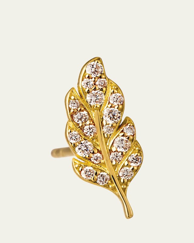 14k Diamond Feather Stud Earring, Single